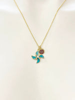 Pinwheel Necklace, Gold Beautiful Pinwheel Necklace, Mint Blue Turquoise, Windmill Toy, Birthday Gift, N5171C