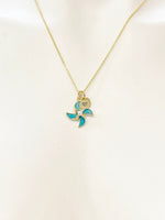 Pinwheel Necklace, Gold Beautiful Pinwheel Necklace, Mint Blue Turquoise, Windmill Toy, Birthday Gift, N5171C