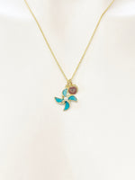 Pinwheel Necklace, Gold Beautiful Pinwheel Necklace, Mint Blue Turquoise, Windmill Toy, Birthday Gift, N5171C