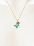 Pinwheel Necklace, Gold Beautiful Pinwheel Necklace, Mint Blue Turquoise, Windmill Toy, Birthday Gift, N5171C