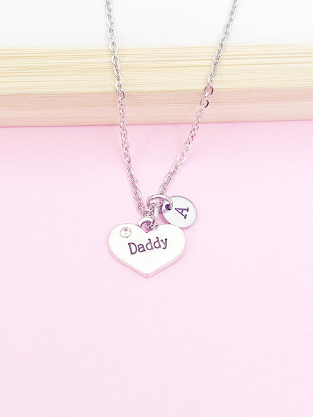 Silver Daddy Heart Charm Necklace Gift Idea Personalized Customized Jewelry, N119A