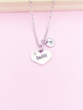 Silver Daddy Heart Charm Necklace Gift Idea Personalized Customized Jewelry, N119A