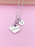 Silver Heart I Love You Charm Necklace Anniversary Engagement Gift Idea Personalized Customized Jewelry, N563