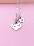 Silver Heart 'I Love You' Necklace, Personalized Initial Charm