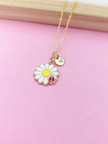 Gold Red Ladybug on Daisy Flower Charm Necklace Gift Ideas Personalized Customized Made to Order Jewelry, N2272