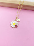 Gold Red Ladybug on Daisy Flower Charm Necklace Gift Ideas Personalized Customized Made to Order Jewelry, N2272