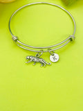 Silver Tiger Charm Bangle Bracelet, Personalized Initial Charm