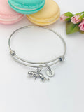 Silver Tiger Charm Bangle Bracelet, Personalized Initial Charm