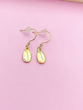 Gold Coffee Bean Dangle Earrings, Stainless Steel Hooks