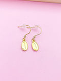 Gold Coffee Bean Dangle Earrings, Stainless Steel Hooks