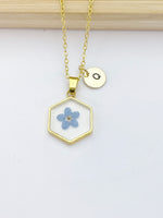 Gold Forget Me Not Charm Wish Necklace Valentine Birthday Gifts Ideas Personalized Customized Made to Order, N5556