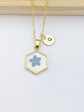 Gold Forget Me Not Charm Wish Necklace Valentine Birthday Gifts Ideas Personalized Customized Made to Order, N5556