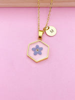 Gold Forget Me Not Charm Wish Necklace Valentine Birthday Gifts Ideas Personalized Customized Made to Order, N5556