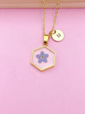 Gold Forget Me Not Charm Wish Necklace Valentine Birthday Gifts Ideas Personalized Customized Made to Order, N5556