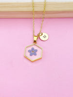 Gold Forget Me Not Charm Wish Necklace Valentine Birthday Gifts Ideas Personalized Customized Made to Order, N5556