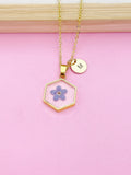 Gold Forget Me Not Charm Wish Necklace Valentine Birthday Gifts Ideas Personalized Customized Made to Order, N5556