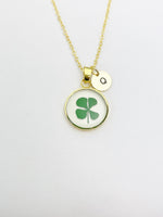 Gold Four Leaf Clover Charm Necklace Luck Birthday Best Friends Gifts Ideas Personalized Customized Made to Order, N5559