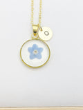 Gold Forget Me Not Charm Wish Necklace Valentine Birthday Gifts Ideas Personalized Customized Made to Order, N5557