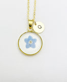 Gold Forget Me Not Charm Wish Necklace Valentine Birthday Gifts Ideas Personalized Customized Made to Order, N5557