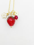 Gold Strawberry Necklace July Ruby Carnelian Gemstone Birthday Gifts Ideas Personalized Customized Made to Order, 7N4983