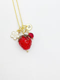 Gold Strawberry Necklace July Ruby Carnelian Gemstone Birthday Gifts Ideas Personalized Customized Made to Order, 7N4983