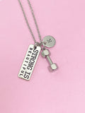 Dumbbell Charm Necklace, Personalized Initial, Fitness Jewelry