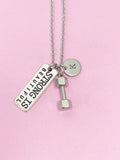 Dumbbell Charm Necklace, Personalized Initial, Fitness Jewelry