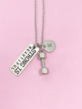 Silver Strong is Beautiful Dumbbell Charm Necklace Fitness Gym Gifts Ideas Personalized Customized Made to Order, N1092