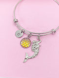 Mermaid Scale Charm Bracelet, Personalized Initial,