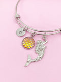 Mermaid Scale Charm Bracelet, Personalized Initial,