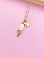 Gold Ice Cream Cone Charm Necklace Summer Foodie Sweet Girl Birthday Gifts Ideas Personalized Customized Made to Order, N4345
