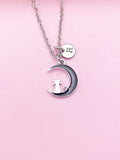 Cat Sitting on the Moon Charm Necklace Girls Birthday Mother's Day Gifts Ideas Personalized Customized Made to Order, N1321