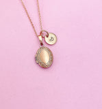 Rose Gold Locket Necklace, Initial Charm, Personalized Gift,  N3468