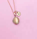 Rose Gold Locket Necklace, Initial Charm, Personalized Gift,  N3468