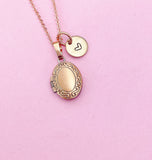 Rose Gold Locket Necklace, Initial Charm, Personalized Gift,  N3468
