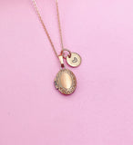 Rose Gold Locket Necklace, Initial Charm, Personalized Gift,  N3468