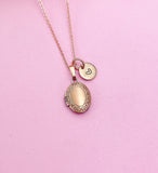 Rose Gold Locket Necklace, Initial Charm, Personalized Gift,  N3468