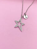 Silver North Star Necklace, Initial Charm, Personalized Gift