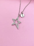 Silver North Star Necklace, Initial Charm, Personalized Gift