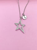 Silver North Star Necklace, Initial Charm, Personalized Gift
