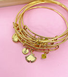 Gold Gingko Leaf Charm Bracelet, Personalized Initial Bangle