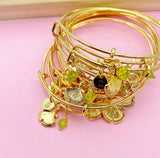 Gold Gingko Leaf Charm Bracelet, Personalized Initial Bangle