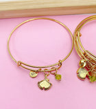 Gold Gingko Leaf Charm Bracelet, Personalized Initial Bangle