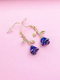 Gold Blue Rose Earrings, N3108