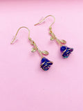 Gold Blue Rose Flower Earrings, N3108