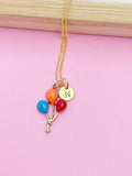 Gold Red Blue Balloon Charm Necklace Daughter Birthday Mother's Day Gifts Ideas Personalized Customized Made to Order, BN3185