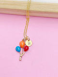 Gold Red Blue Balloon Charm Necklace Daughter Birthday Mother's Day Gifts Ideas Personalized Customized Made to Order, BN3185