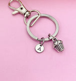 Silver Cupcake Charm Keychain, Initial Charm, Baker Gift