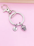 Silver Cupcake Charm Keychain, Initial Charm, Baker Gift