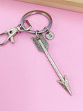 Silver Arrow Keychain, Sagittarius Zodiac, Initial Charm, Personalized Gift